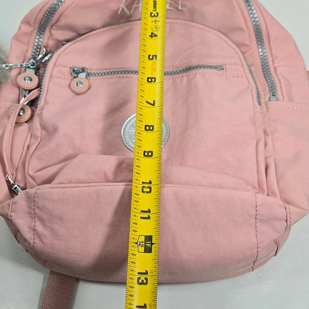 Kipling Pink Nylon Small Backpack Kaylee Embroidery Pom Pom Keychain Bag